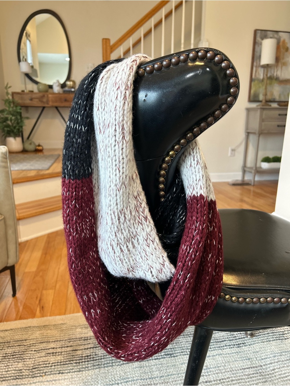 NWT rue21 Oversized Infinity Scarf Black Burgundy Ivory Knit